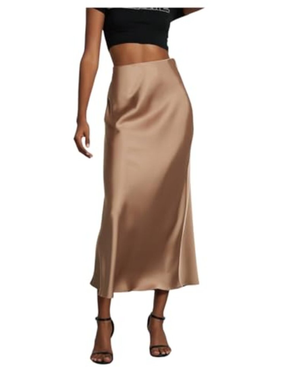 Women's High Waisted Flared Midi Skirt with Zipper